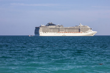 Fototapeta na wymiar Cruse liner Splendida in sea, United Arab Emirates cruise, MSC vessel