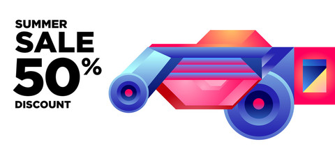 Summer Sale 50% Discount Banner with Colorful Abstract Geometric Background Pattern