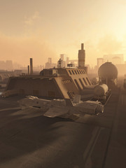 Spaceship Refuelling in a Future City - science fiction illustration