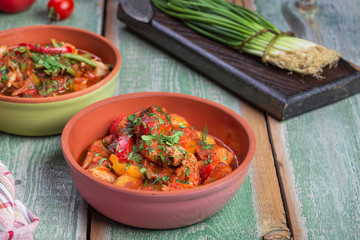 hot thick stew with meat and vegetables