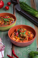 hot thick stew with meat and vegetables