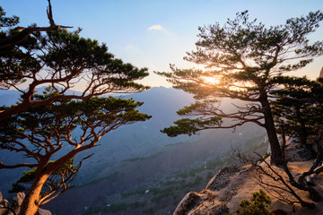 View from Ulsanbawi rock peak on sunset. Seoraksan National Park, South Corea