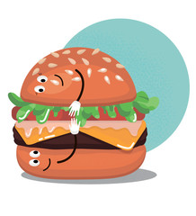 illustration of burger with fries