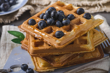Crispy homemade waffles with berries