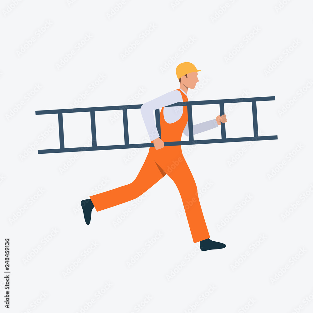 Wall mural builder carrying ladder flat icon - Wall murals