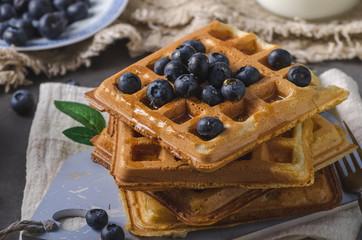 Crispy homemade waffles with berries