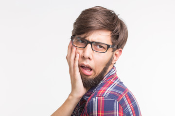 Expression and gesture concept - Handsome man with awkward face