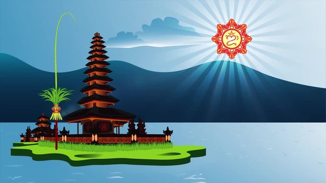 Shining The Holy Ulundanu Temple Of Balinese Hindu Temple Scenery Vector Animation 20-30 Seconds Seamless Loop