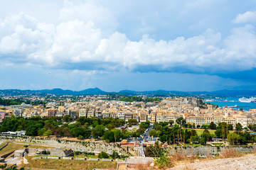 A picturesque view of the city of Corfu from the fortress of the Corfu town. Greece.