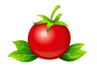 Tomato. Ripe vegetable with leaf vector illustration.