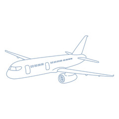 Vector Outline Plane Illustration. Side View Airplane