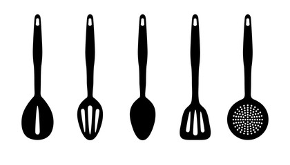 Kitchen Utensils - Vector Silhouette Set - Isolated On White Background