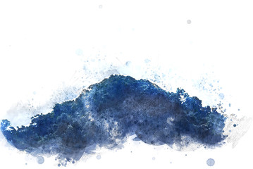 Abstract Colorful mountain hill and tree landscape on watercolor illustration painting background.