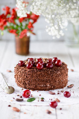 Cheesecake with sweet fresh cherry.