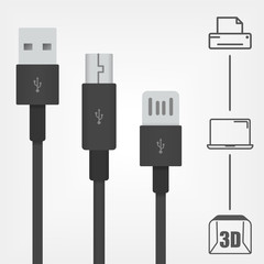 USB type A and type B interfaces vector icons.