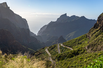 winding road in the mountains at masca on the island of tenerife