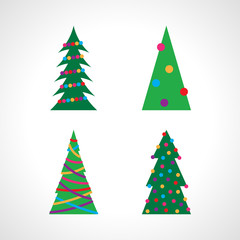 Set of four Christmas tree with Christmas balls and decorations