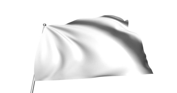 Blank white flag with fabric structure in the wind, with an alpha channel (loopable)