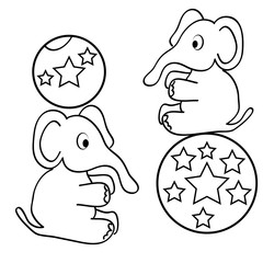 Elephant with ball - coloring book