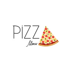 Logo, badg, icon pizza with slice margarita Pizza. Vector illustration isolated on white background. Colorful  flat style. 