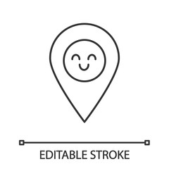Smiling map pin character linear icon