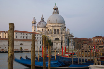 Fototapeta na wymiar View of the Cathedral of Santa Maria della Salute early September morning. Venice, Italy