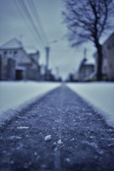 street in winter, black and white