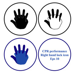 CPR performance right position of hand lock vector icon. eps 10 illustration