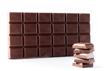 dark chocolate bar on white background