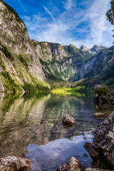 Fototapeta na wymiar Blick über den Obersee (Königssee) Richtung Funtenseetauern und Alpen