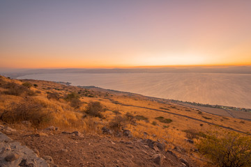 Fototapeta na wymiar Sea of Galilee (the Kinneret lake), at sunset