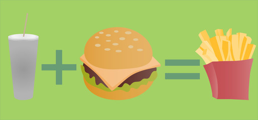 hamburger, cocktail and french fries