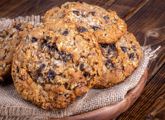 Plate of Oatmeal Raisin Nut Cookies