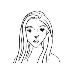 vector lineart avatar of beautiful girl with long hair and piercing