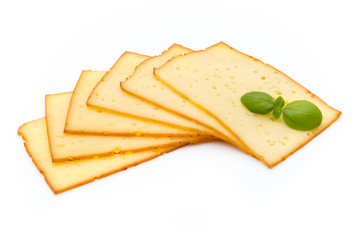 Cheese slices isolated on the white background.