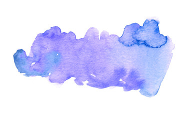 Watercolor hand-painted blue purple and blue abstract stain illustration on white background