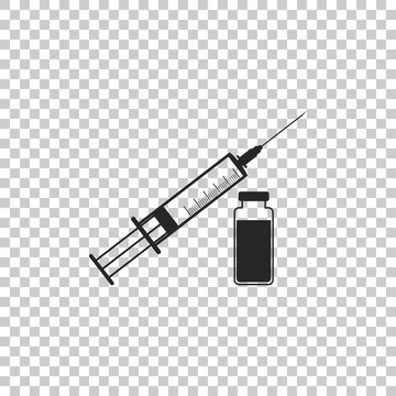 Medical Syringe With Needle And Vial Icon Isolated On Transparent Background. Concept Of Vaccination, Injection. Flat Design. Vector Illustration