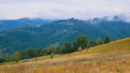 Traveling off-road on car concept, Carpathian mountains, Ukraine