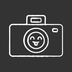 Smiling photo camera chalk icon