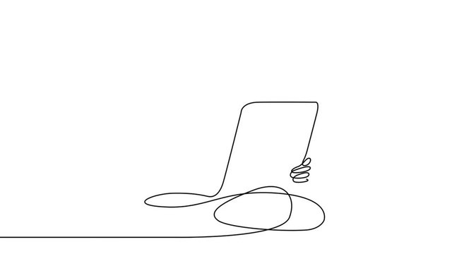 Self drawing simple animation of single continuous one line drawing.Office, business, computer, laptop, young, technology, work . Drawing by hand, black lines on a white background.