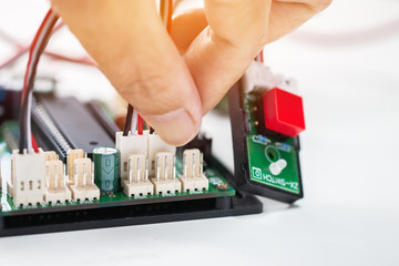 STEM Education for Learning, Electronic board for be program by robotics electronics in laboratory in school. Concept of Mathematics, engineering, science, technology for innovation in classroom