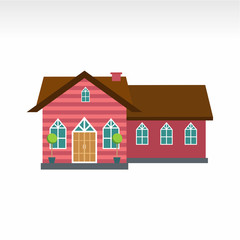 illustration of a front-view house building with vector doors, windows and roofs