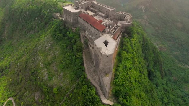 Aerial Pan Right to Left: Grand Citadel Laferriere Castle of Haiti