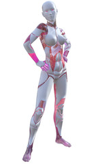 Android Female Pink and White High Tech Modern Beauty Artificial Intelligence 3D Illustration