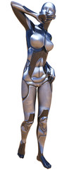 Fototapeta na wymiar Android Female Used Metallic Look Futuristic Artificial Intelligence 3D Illustration