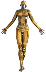 Golden Used Metallic Android Female Futuristic Artificial Intelligence 3D Illustration