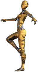 Golden Used Metallic Android Female Futuristic Artificial Intelligence 3D Illustration