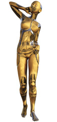 Golden Used Metallic Android Female Futuristic Artificial Intelligence 3D Illustration