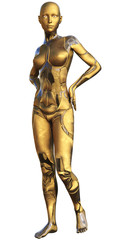 Golden Used Metallic Android Female Futuristic Artificial Intelligence 3D Illustration