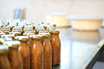 salted soybean paste in bottle. soy production